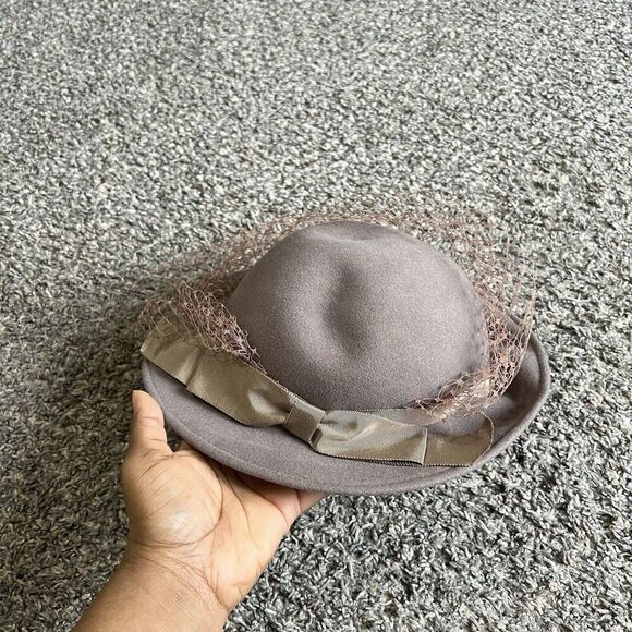GEORGE Michael Howard WOMEN'S 100% Wool Front Face Hat Taupe Brown Vintage - Picture 4 of 9